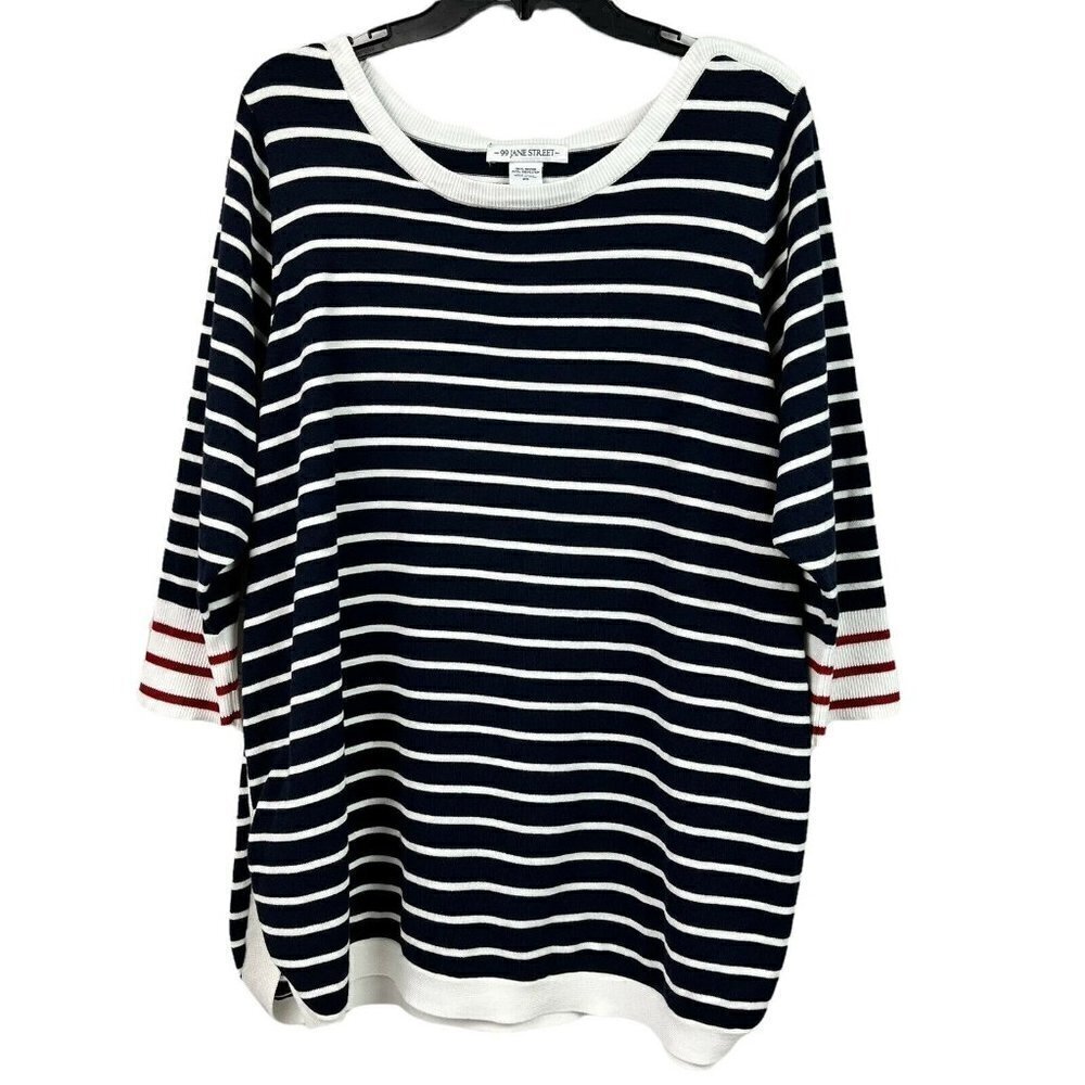 99 Jane Street Womens Blue Stripe Pullover Sweater Lace Up Sides Size 2X
